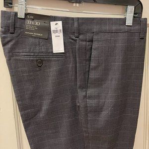 Banana Republic Men's Suit Pants Grey Windowpane Plaid Slim 33x30 NEW